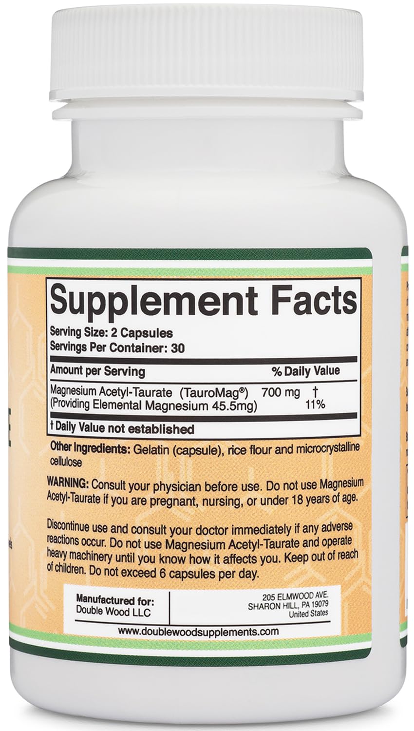 Double Wood Supplements Magnesium Taurate Supplement for Cardiovascular Health