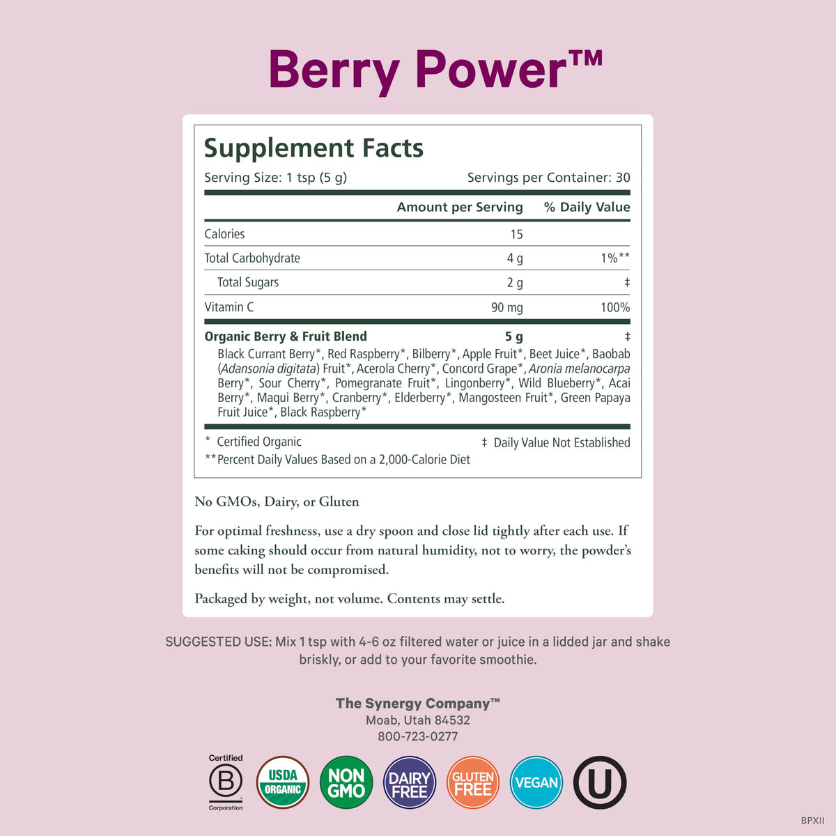 PURE SYNERGY Berry Power Organic Berry & Fruit Powder - 5.3 oz - image 2