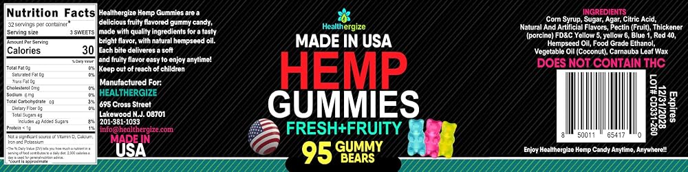 Healthergize Hemp Gummies for Sleep - 95 Gummies - image 8