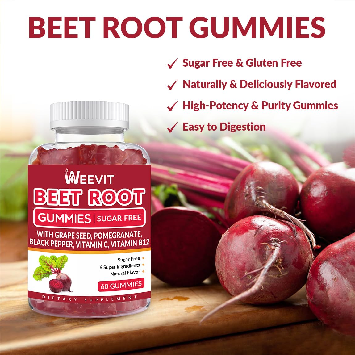 WEEVIT Beet Root Gummies Nitric Oxide Supplement - 120 Count - image 4
