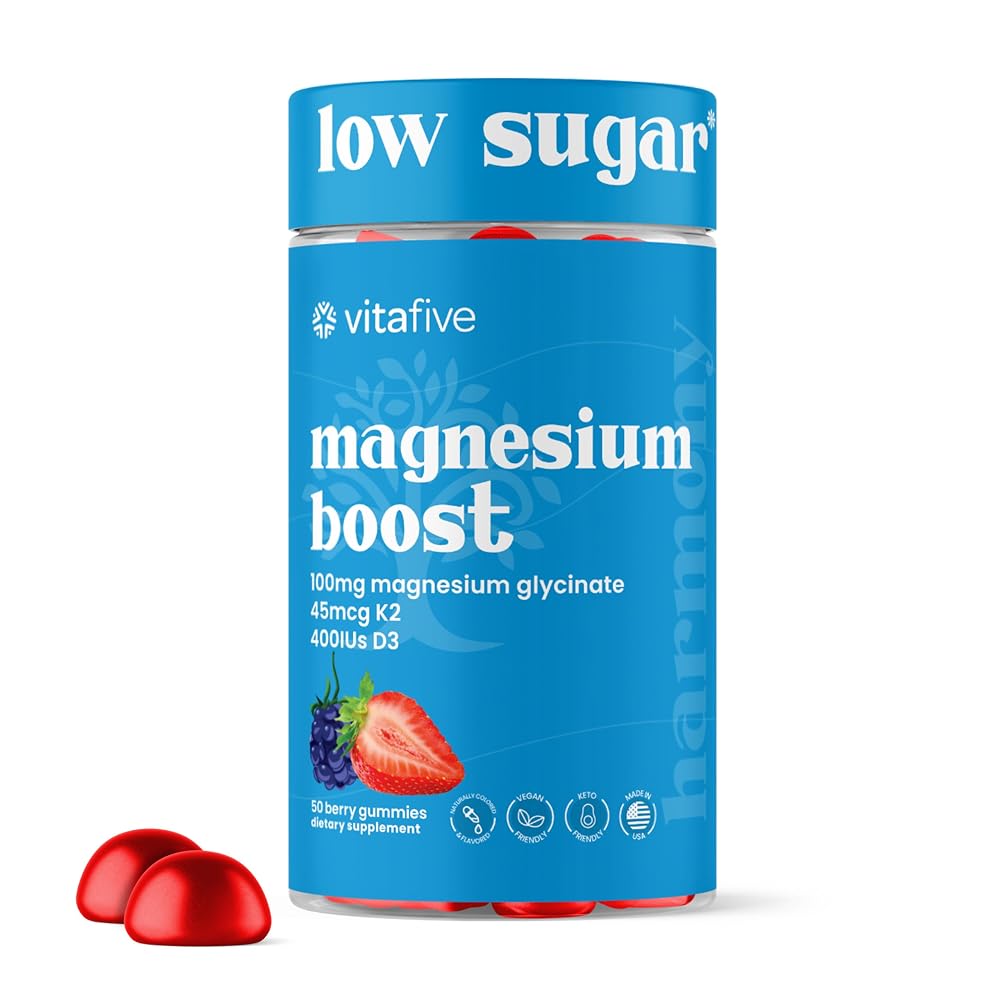 Vitafive Low Sugar Magnesium Glycinate Gummies with Vitamin D and K - 50 Count
