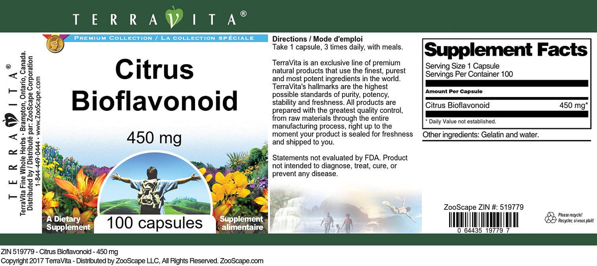 Terravita Citrus Bioflavonoid - 450 mg (100 Capsules, ZIN: 519779)
