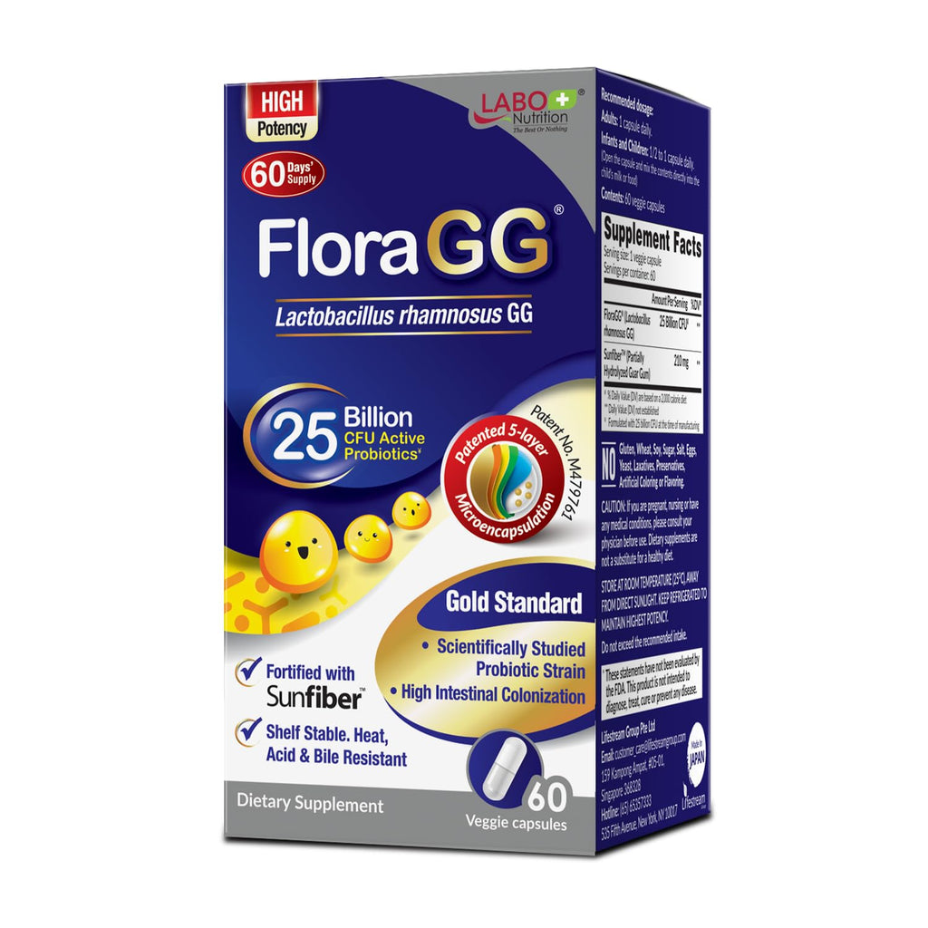 LABO Nutrition FloraGG 25 Billion CFU Probiotic & Sunfiber - 60 Capsules