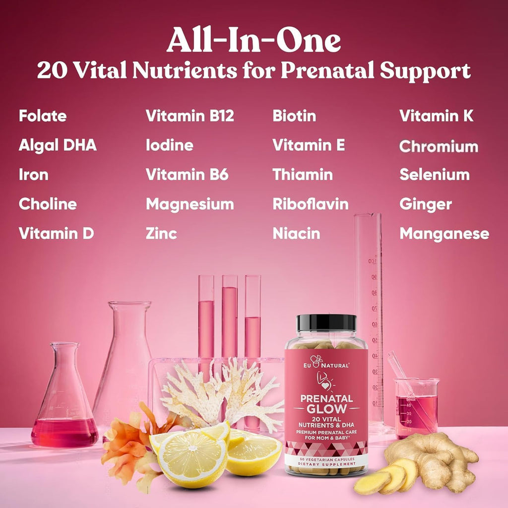 Eu Natural Glow Prenatal Vitamins with Folate & DHA - 60 Vegetarian Capsules - image 3