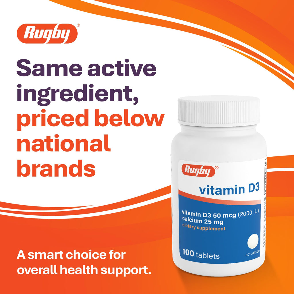 Rugby Vitamin D3 2000 IU with Calcium - 100 Tablets - image 2