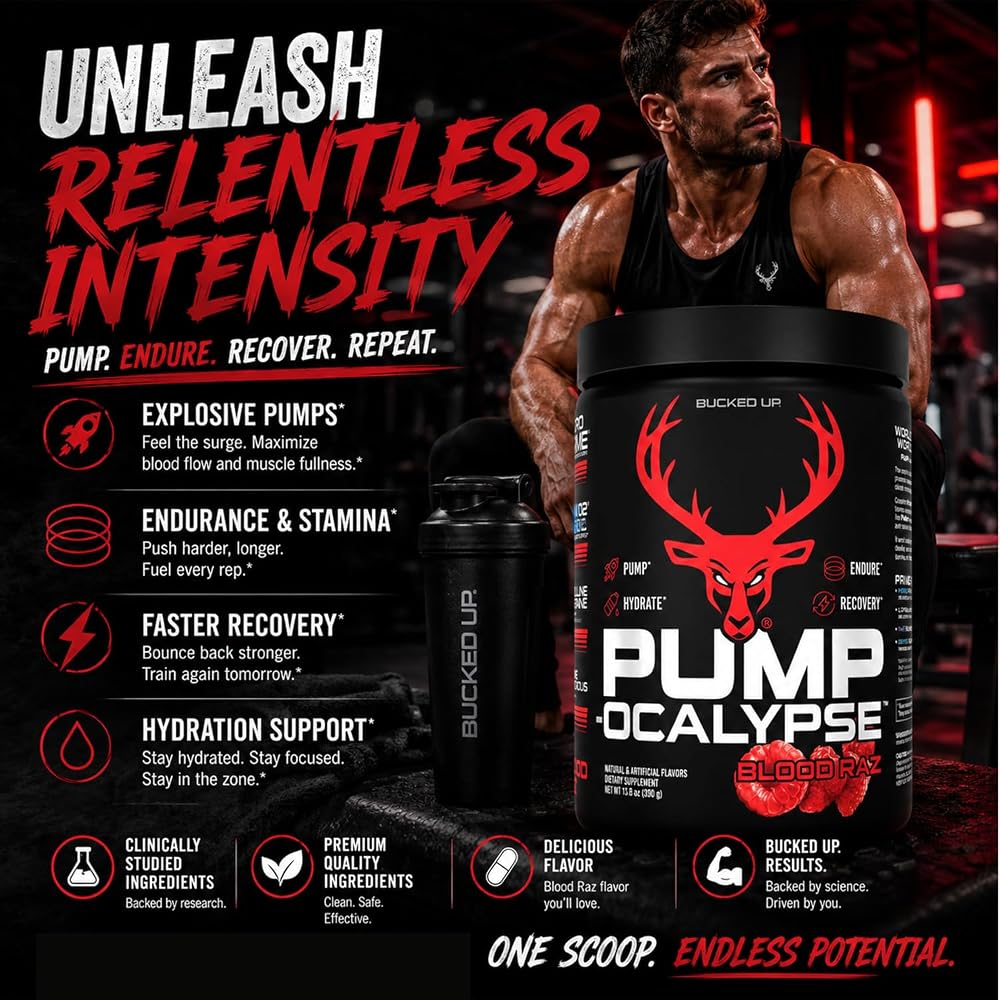 Bucked Up Pump-ocalypse Blood Raz Nitric Oxide Booster Powder - 13.8 oz - image 6