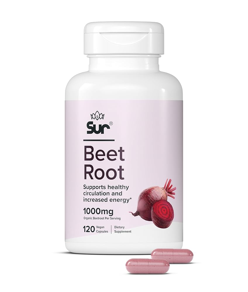 Sur Organic Beet Root Capsules Nitric Oxide Supplement - 120 Capsules