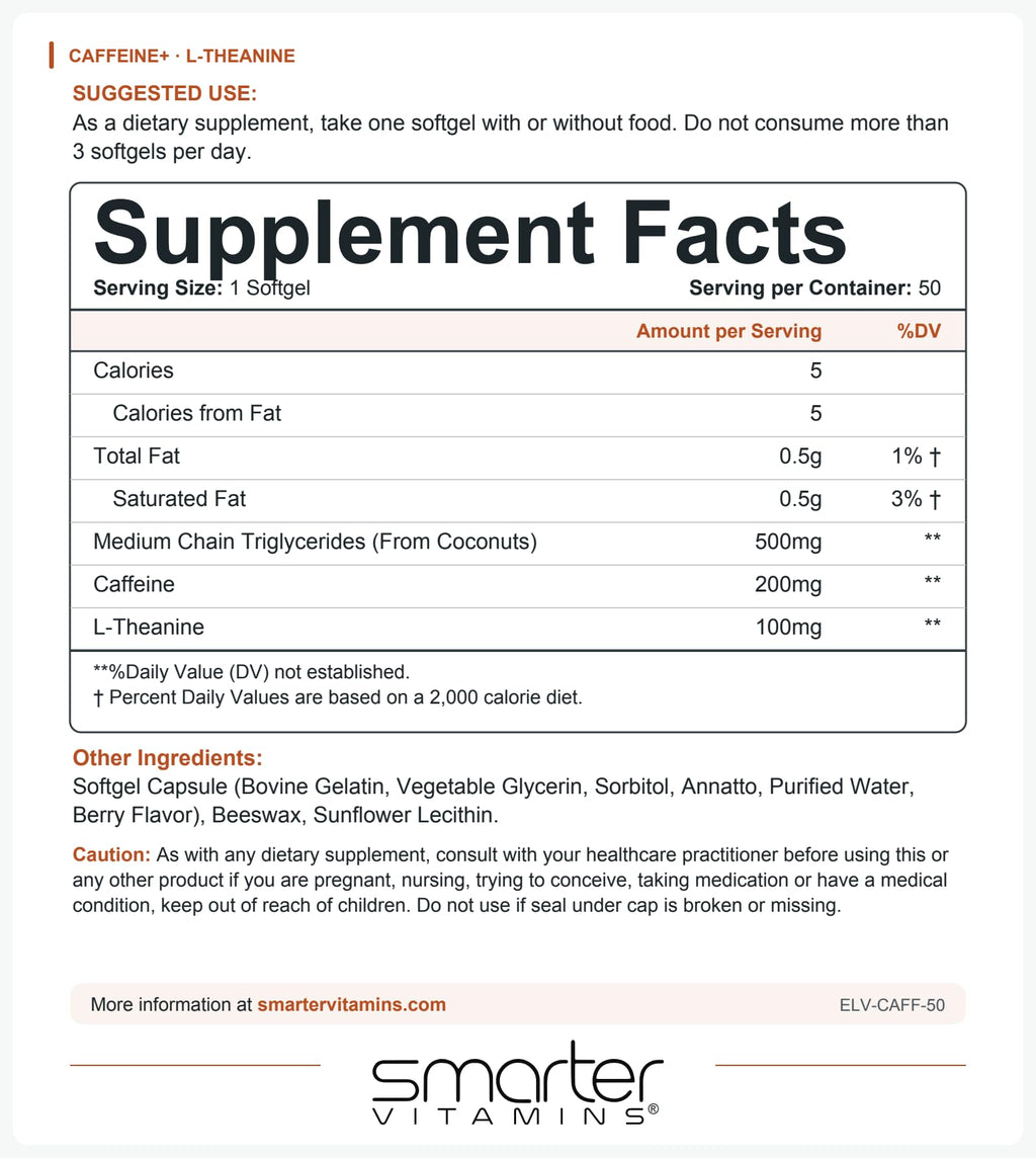 SmarterVitamins Caffeine 200mg with L-Theanine Energy Softgels - 50 Count - image 6
