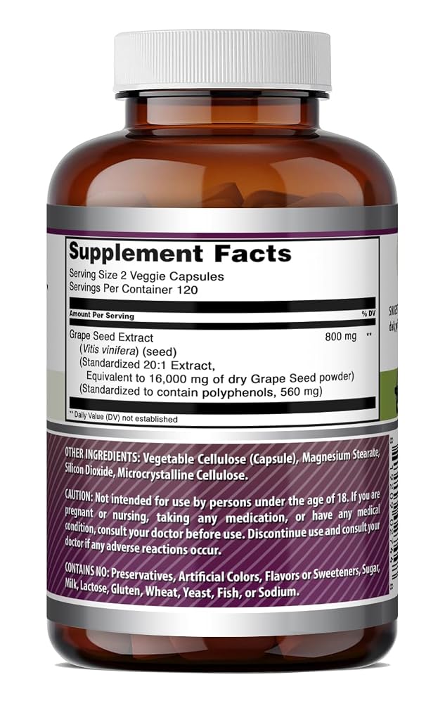Amazing Nutrition Grapeseed 800 mg Extract 20:1 - 120 Capsules - image 6