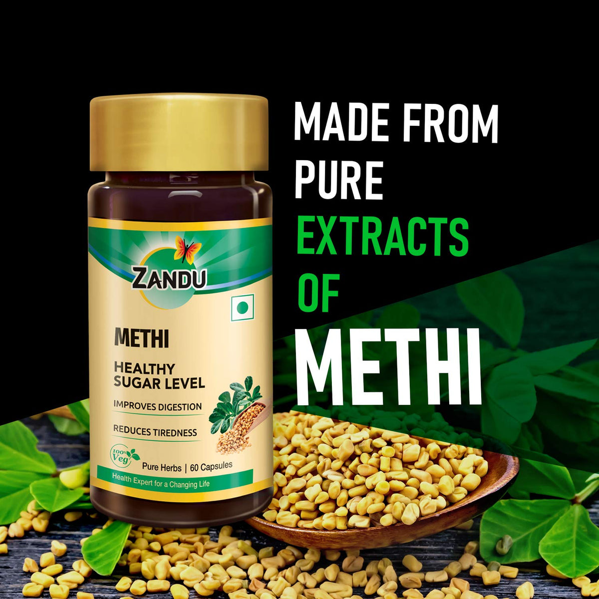 Zandu Methi Fenugreek Capsules for Healthy Sugar Levels - 60 Vegetarian Capsules - image 2