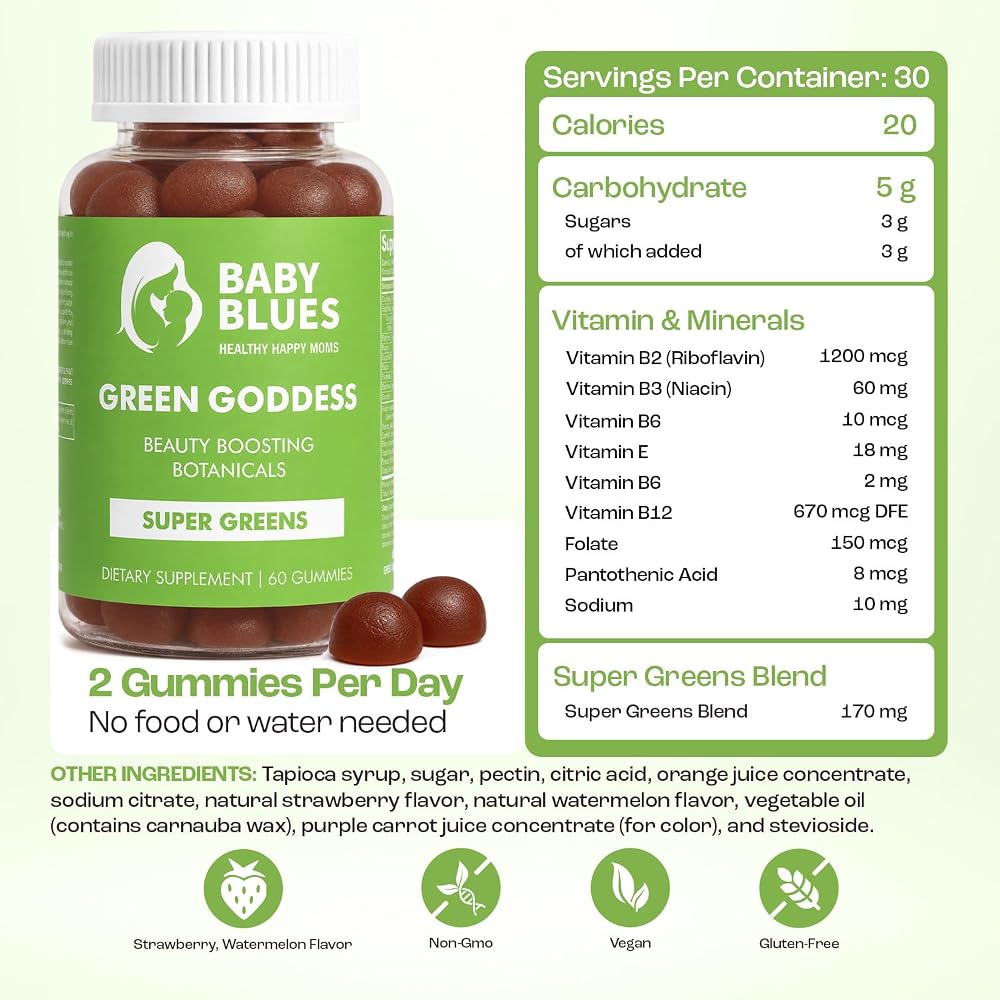 Baby Blues Green Goddess Greens Gummies for Moms - 60 Count - image 6