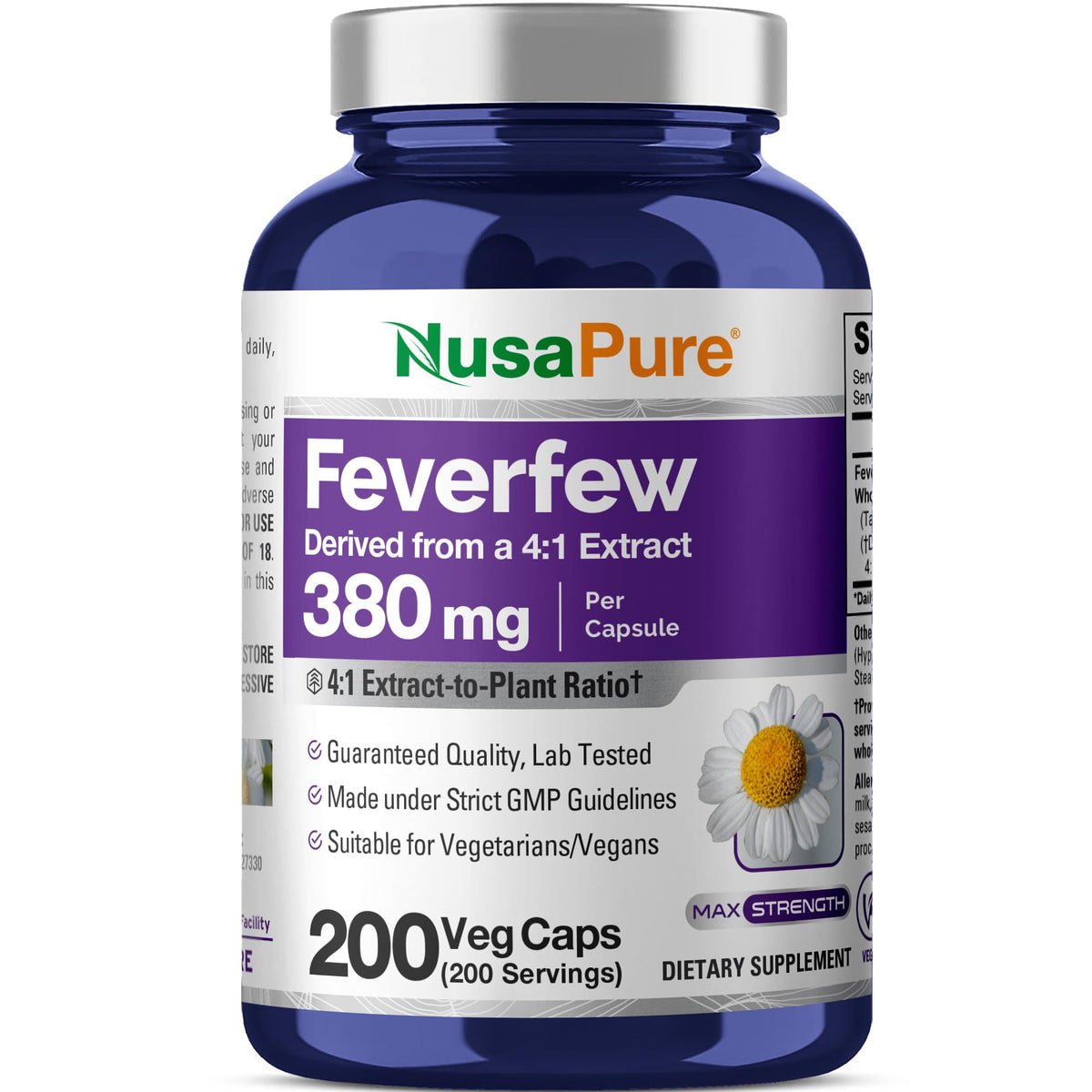 NusaPure Feverfew 380mg Vegan - 200 Vegetarian Capsules