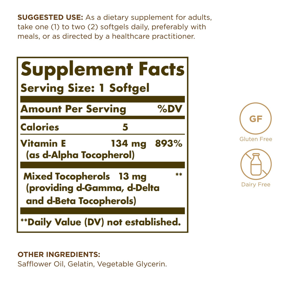 Solgar Vitamin E 200 IU Natural Antioxidant - 200 Softgels - image 2