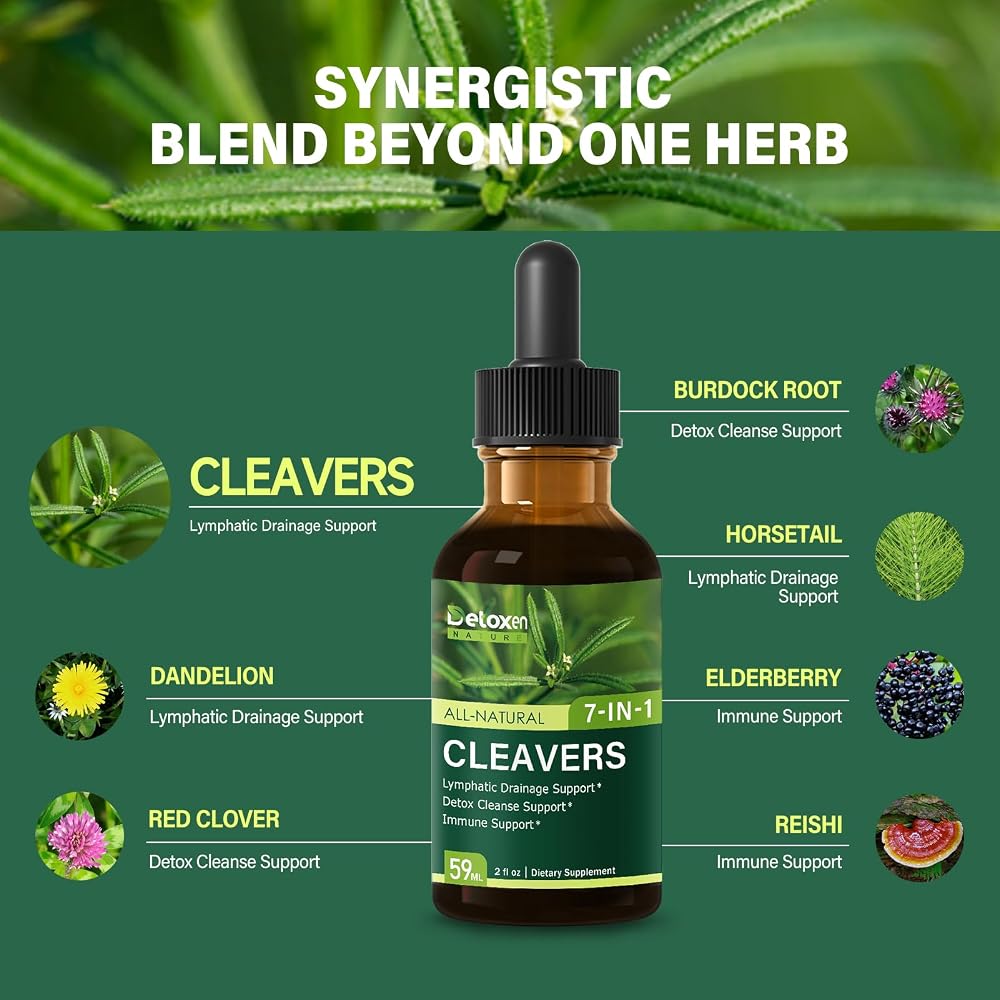 DetoxenNATURE Cleavers Liquid Drops for Lymphatic Drainage Support