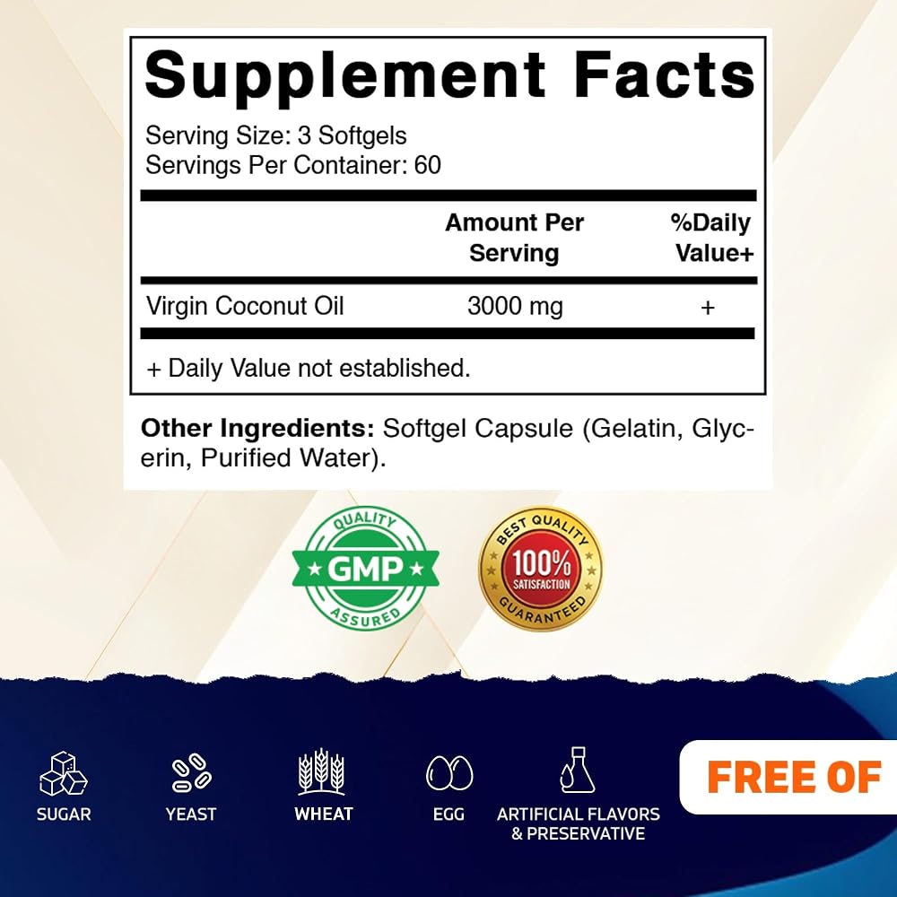 Vitamatic Virgin Coconut Oil Softgels 3000 mg - 180 Softgels - image 2