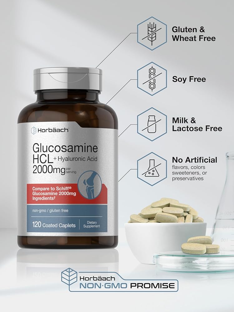 Horbäach Glucosamine HCL with Hyaluronic Acid 2000mg - 120 Caplets - image 5
