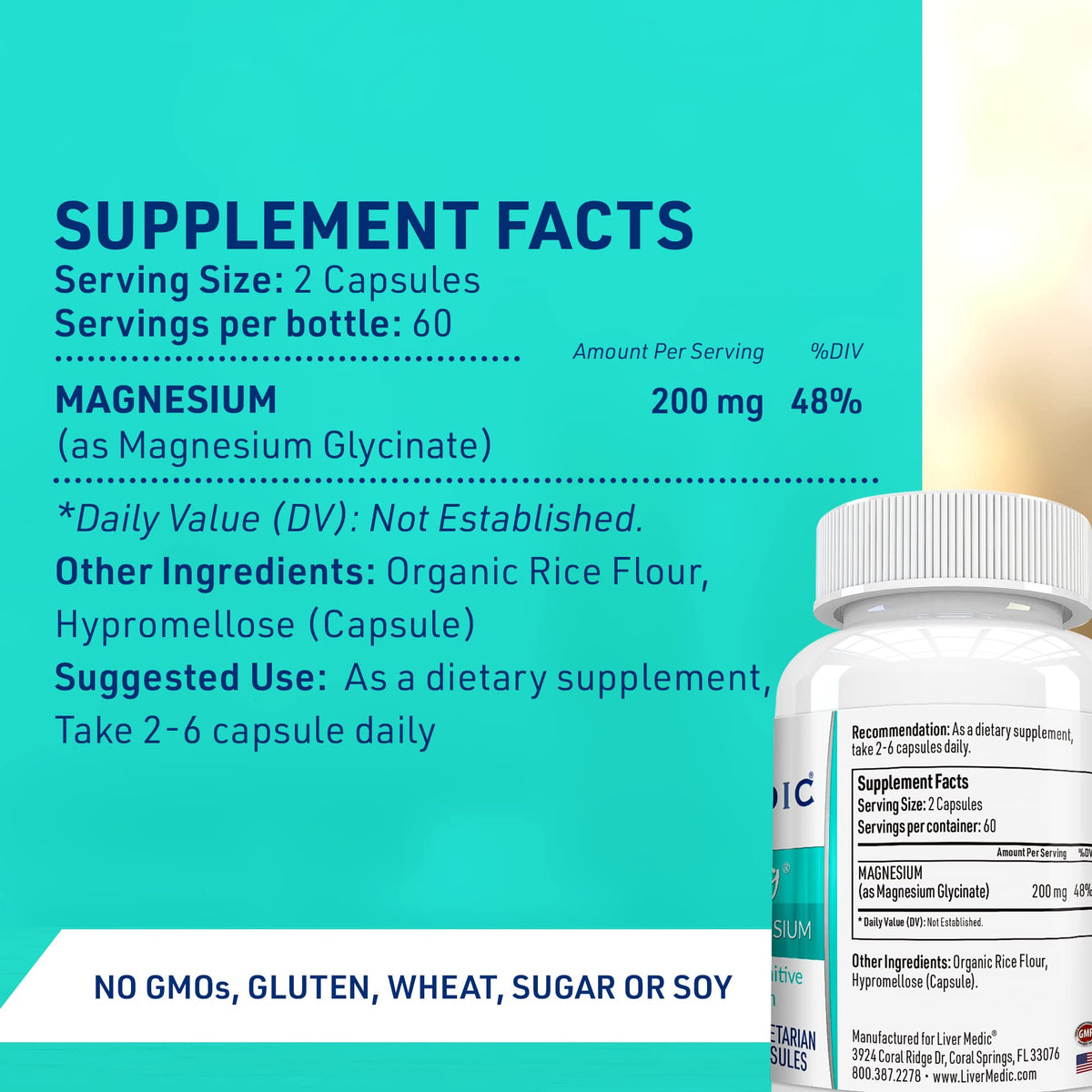 Liver Medic Relaxity Magnesium Glycinate 200mg - 120 Vegetarian Capsules - image 3