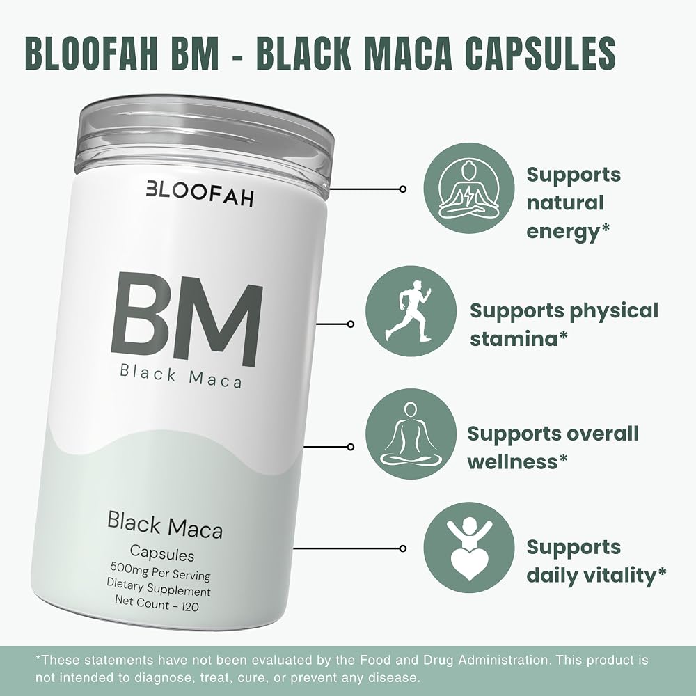 Bloofah BM Black Maca Capsules 500mg - 120 Count - image 4