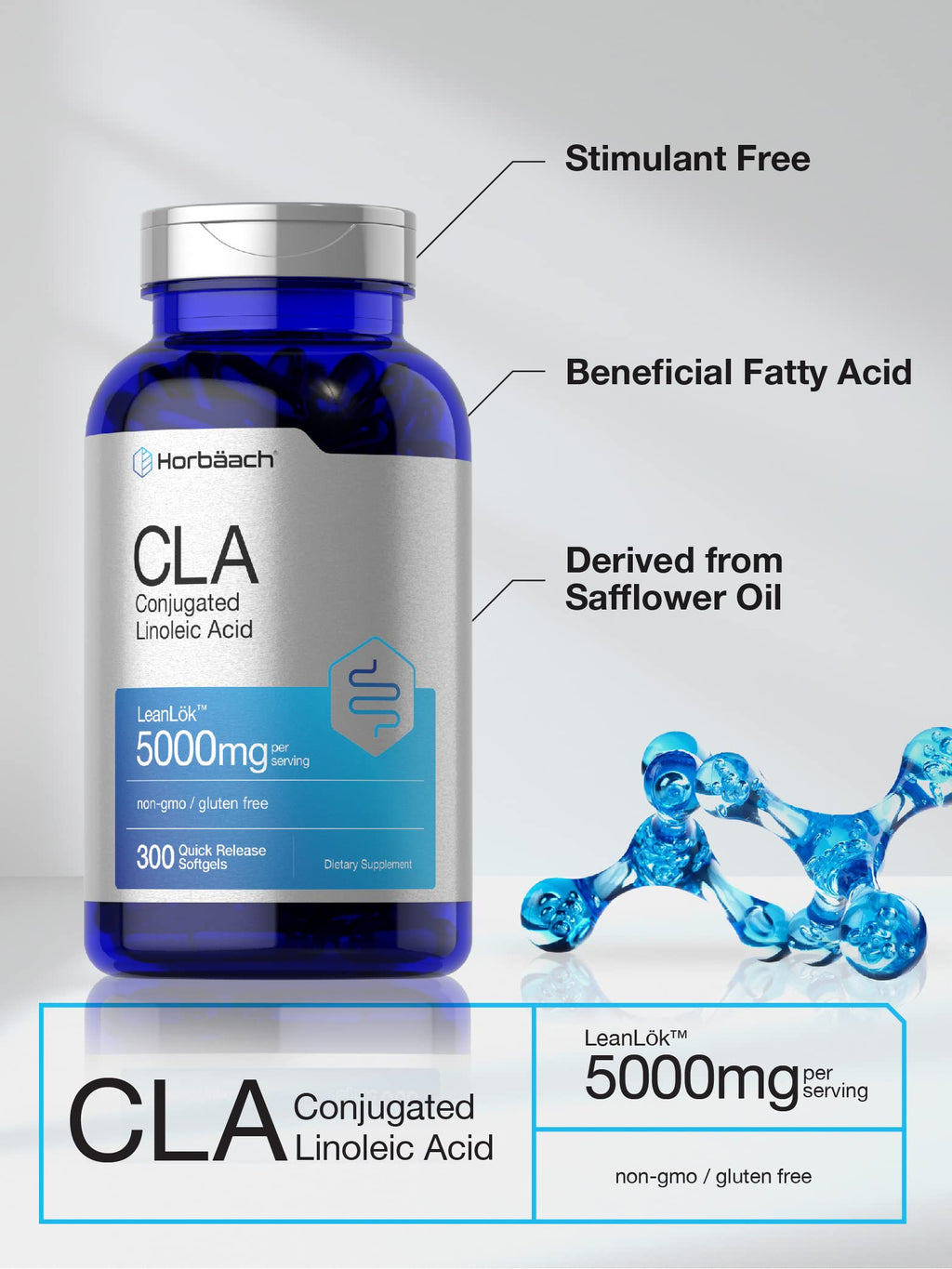 Horbäach CLA Supplement 5000 mg - 300 Softgels - image 3