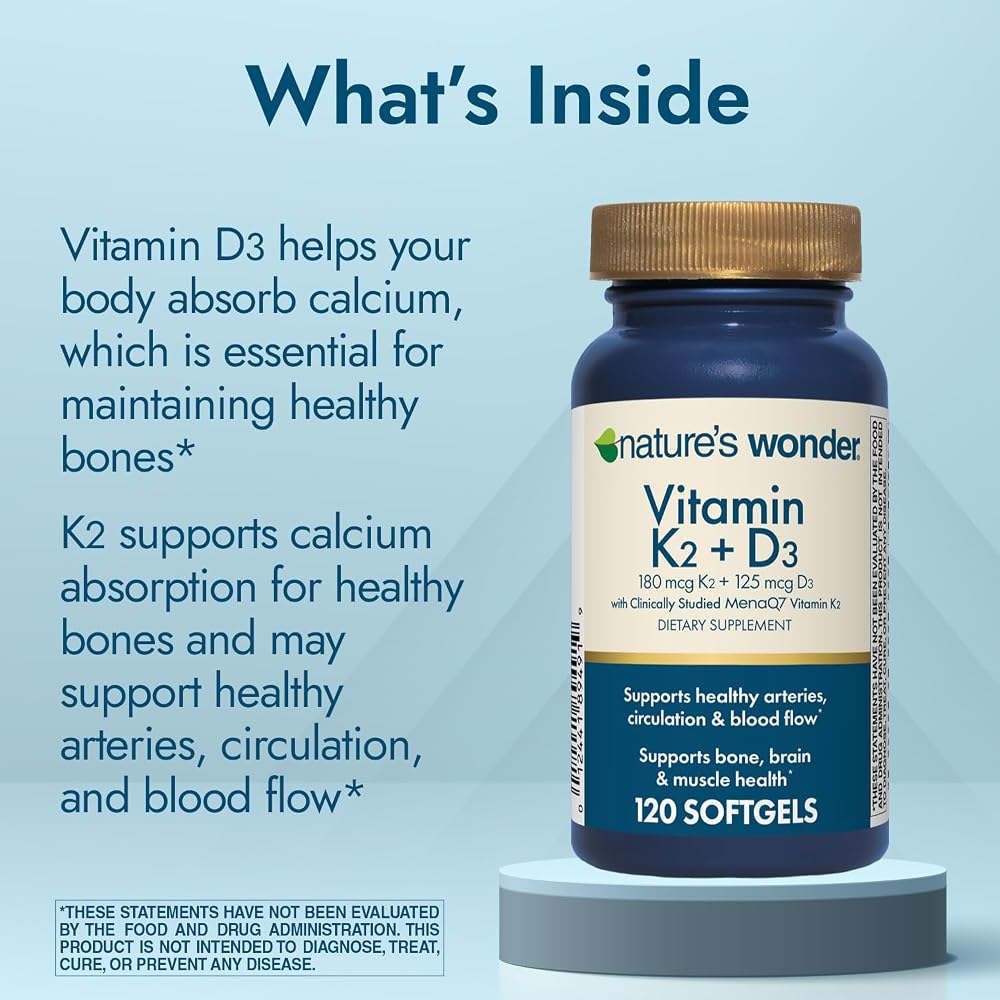 Nature's Wonder Vitamin K2 180mcg + D3 5000 IU - 120 Softgels - image 3