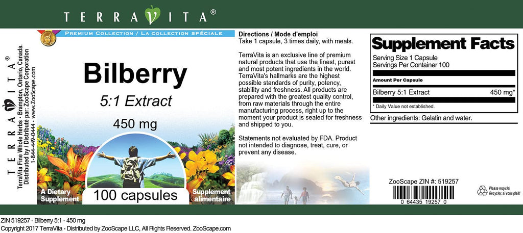 Terravita Bilberry 5:1-450 mg (100 Capsules, ZIN: 519257)