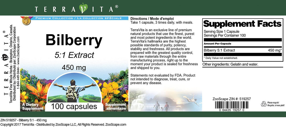 Terravita Bilberry 5:1-450 mg (100 Capsules, ZIN: 519257)
