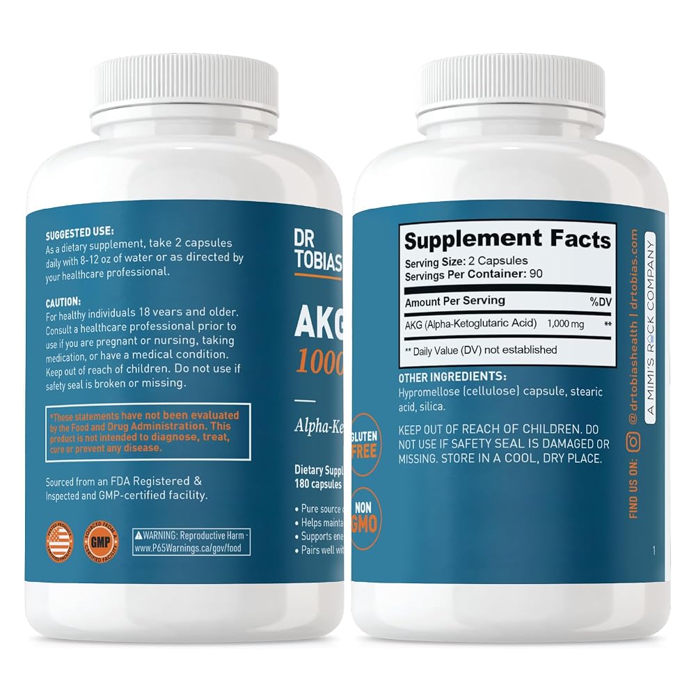 Dr. Tobias AKG Alpha-Ketoglutaric Acid 1000 mg - 180 Capsules - image 5