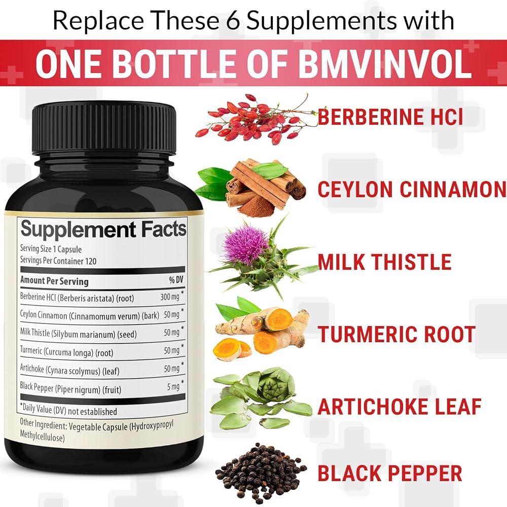 BMVINVOL Berberine Supplement with Ceylon Cinnamon & Turmeric - 120 Capsules - image 3