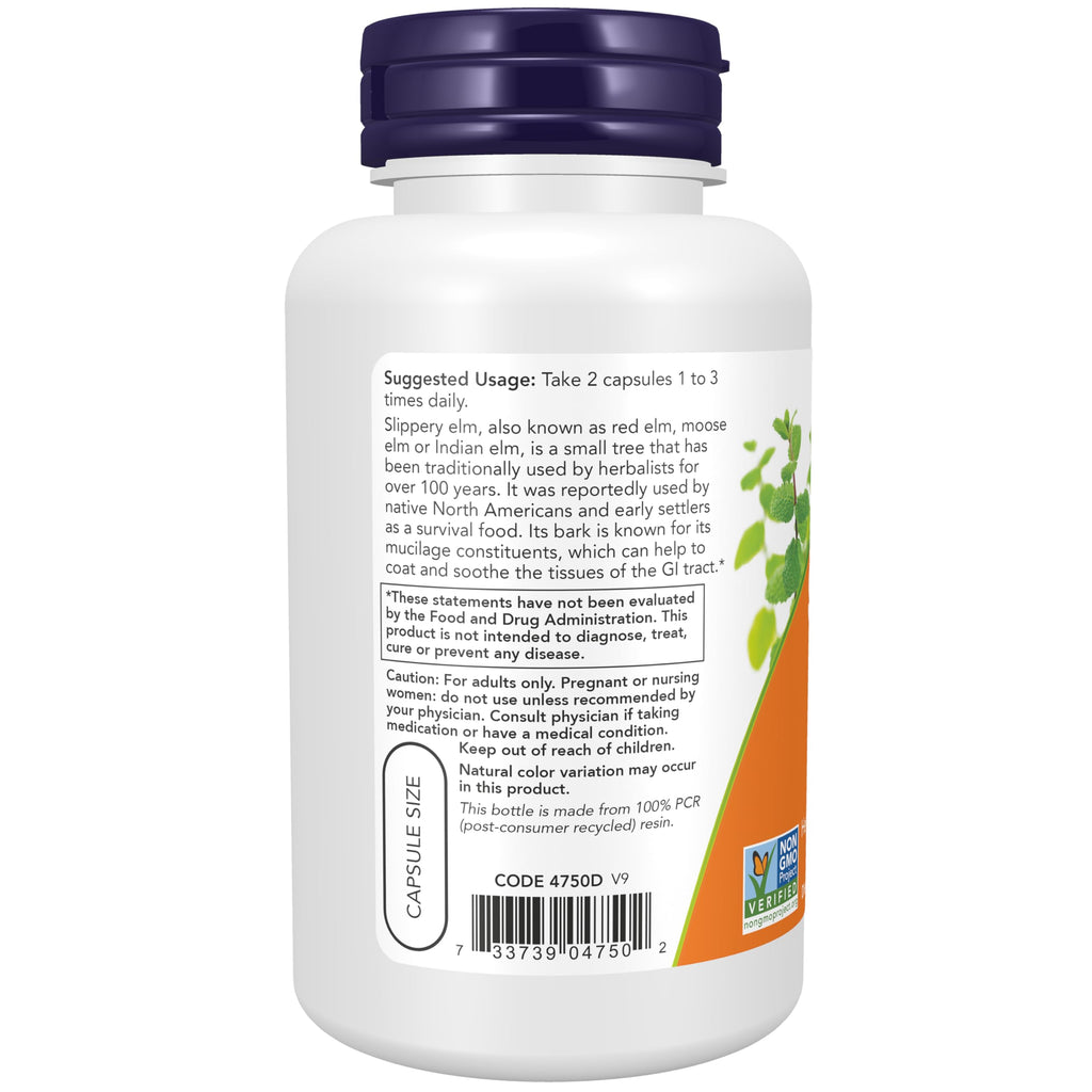 NOW Foods Slippery Elm 400mg Capsules - 100 Count (Pack of 2) - image 2
