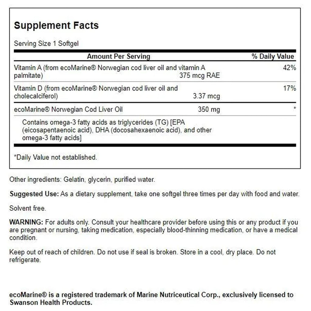 Swanson Cod Liver Oil - Wellness Supplement Promoting Bone