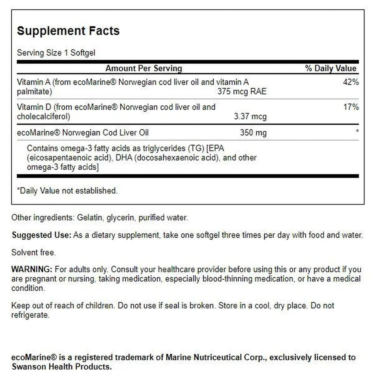 Swanson Cod Liver Oil - Wellness Supplement Promoting Bone