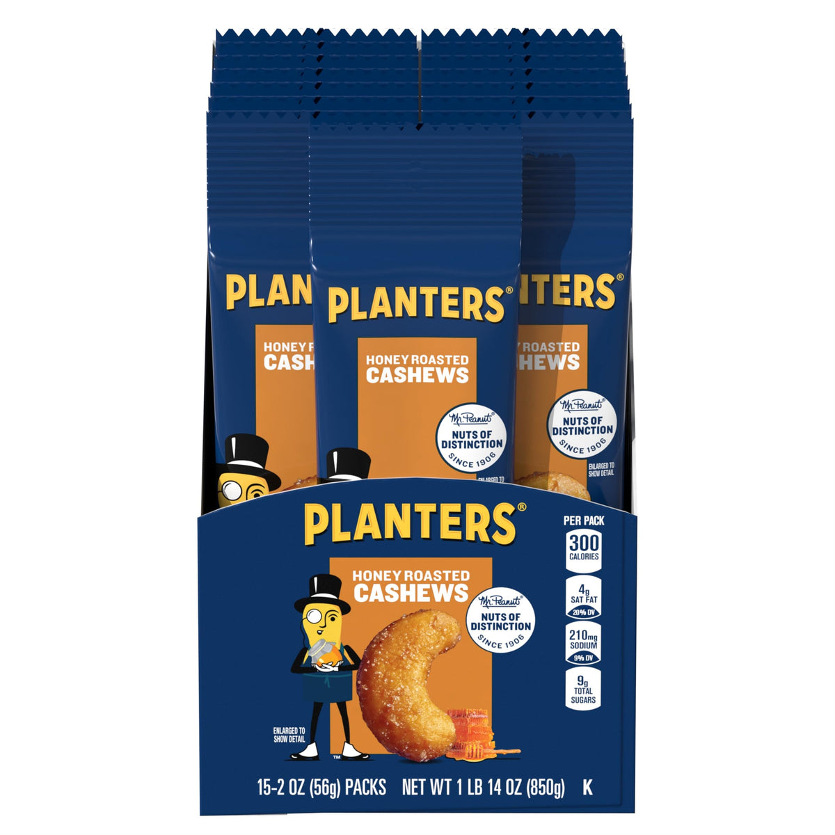 PLANTERS Deluxe Honey Roasted Cashews - 15 x 2 Oz Bags