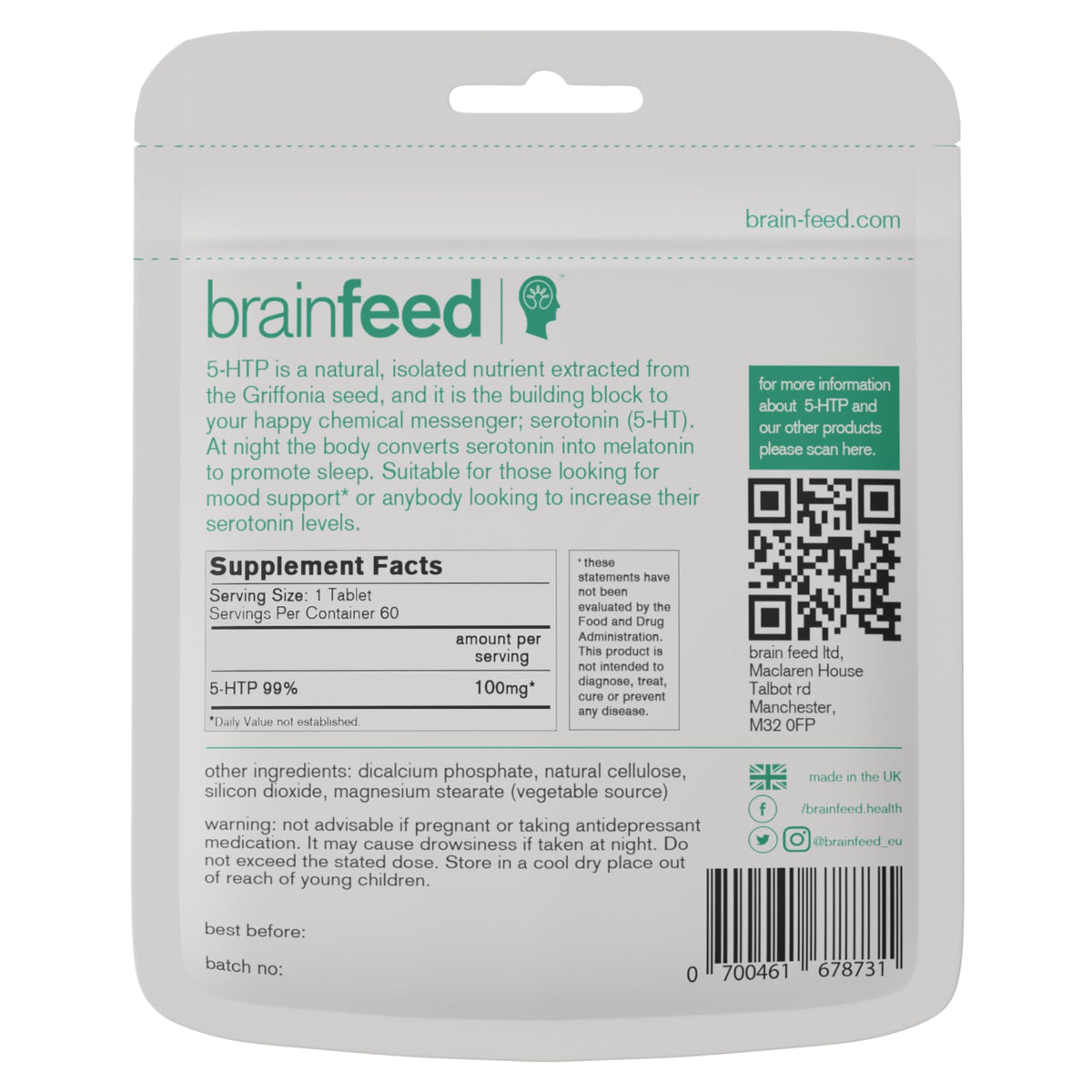 brain feed Serotonin Supplement 5HTP