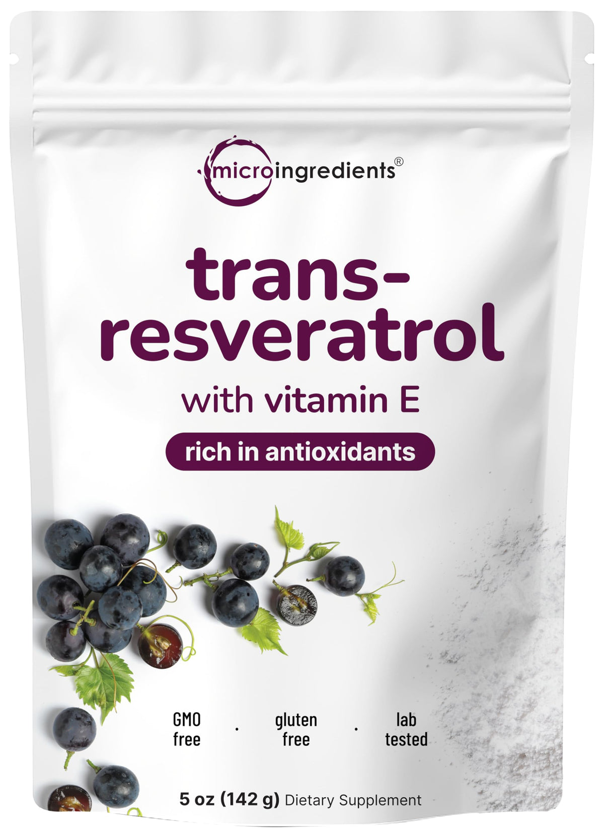 Micro Ingredients Pure Trans-Resveratrol Powder with Vitamin E - 5 Ounce