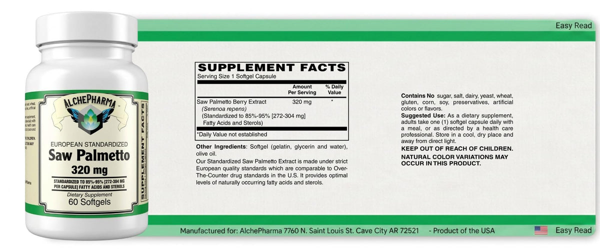 AlchePharma Saw Palmetto Extract 320 mg - 60 Softgels - image 2