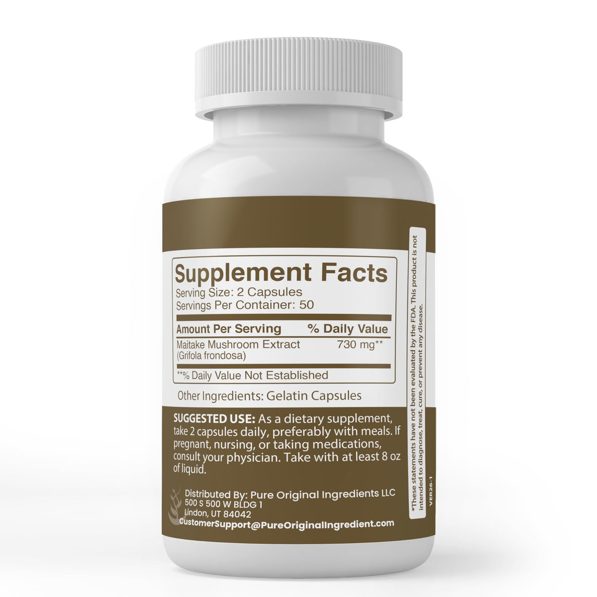Pure Original Ingredients Maitake Mushroom Extract - 100 Capsules - image 2