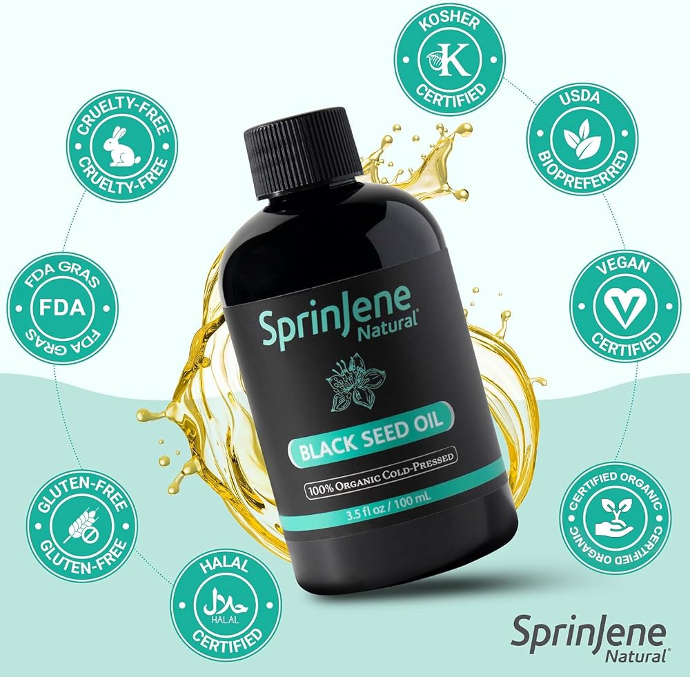SprinJene Natural® 100% Pure Organic Black Seed Oil Cold Pressed - image 3