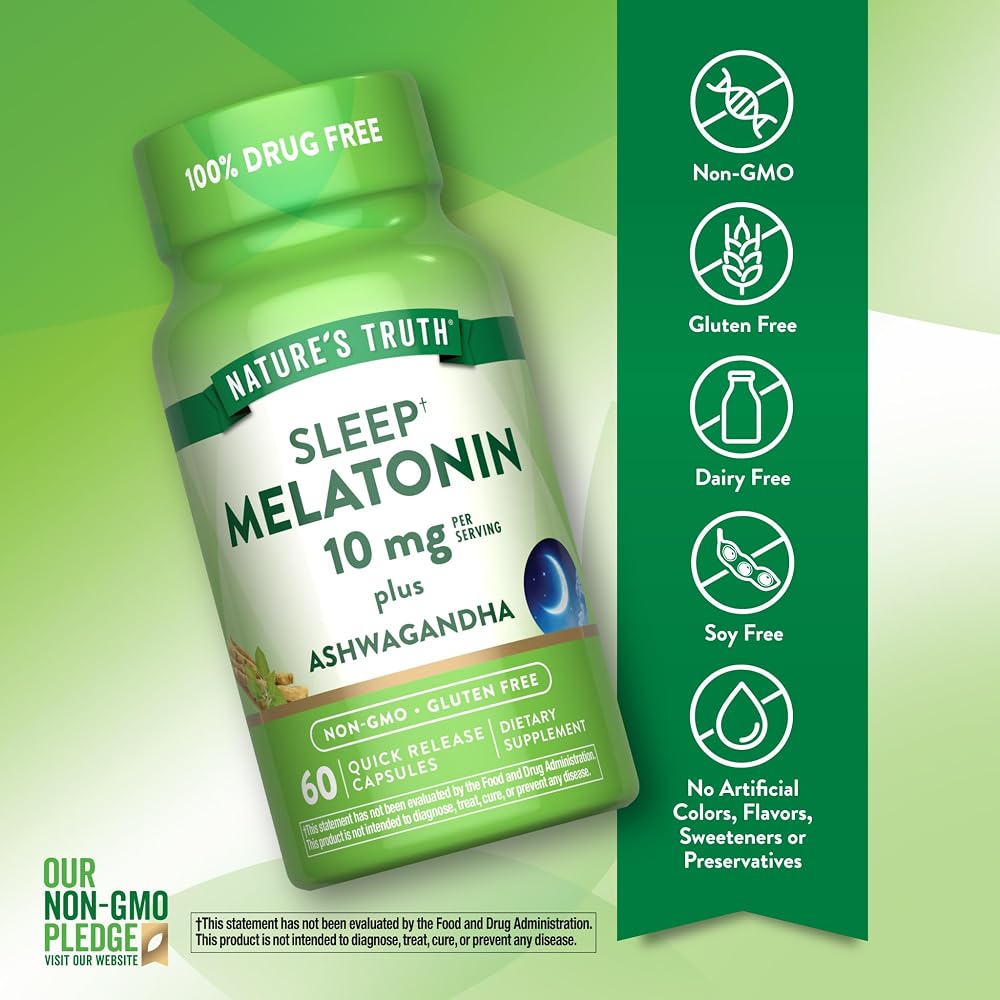 Nature's Truth Melatonin 10mg with Ashwagandha - 60 Capsules - image 3