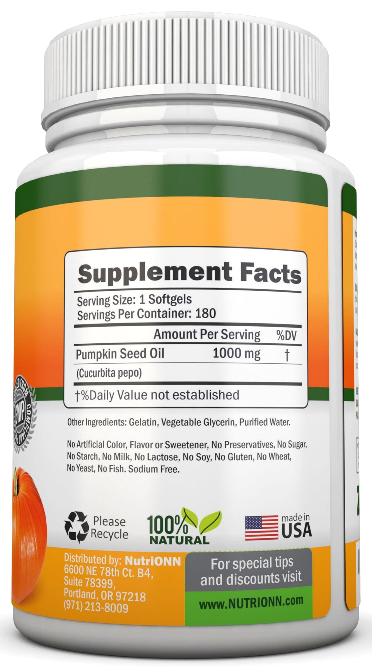 NutriONN Pumpkin Seed Oil 1000mg - 180 Softgels - image 2
