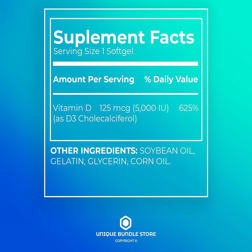 Unique Bundle Store Extra Strength Vitamin D3 5000 IU