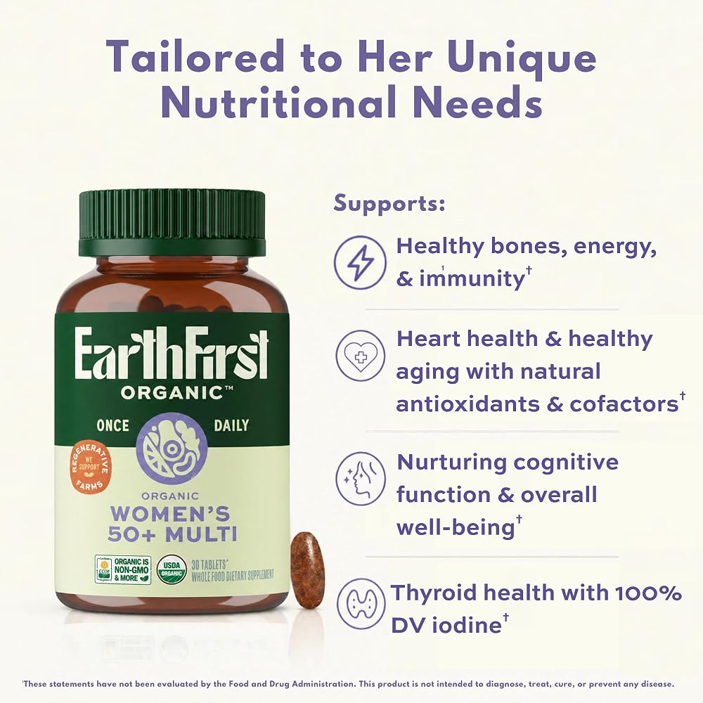EarthFirst Organic Women's 50+ Multivitamin with Iron - 30 Tablets - image 3