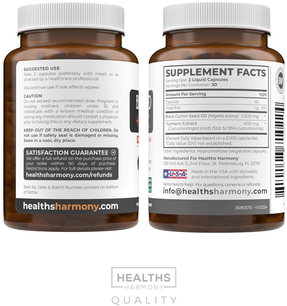 Healths Harmony Black Seed Oil Capsules with Turmeric - 60 Capsules - image 8