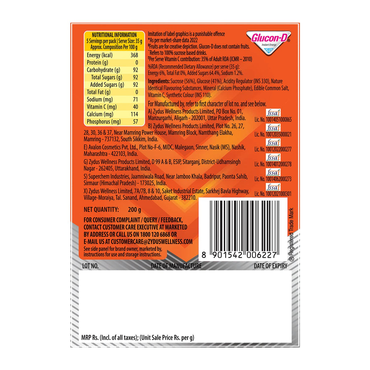 Glucon-D Orange Flavoured Glucose Beverage Mix - 200G - image 2
