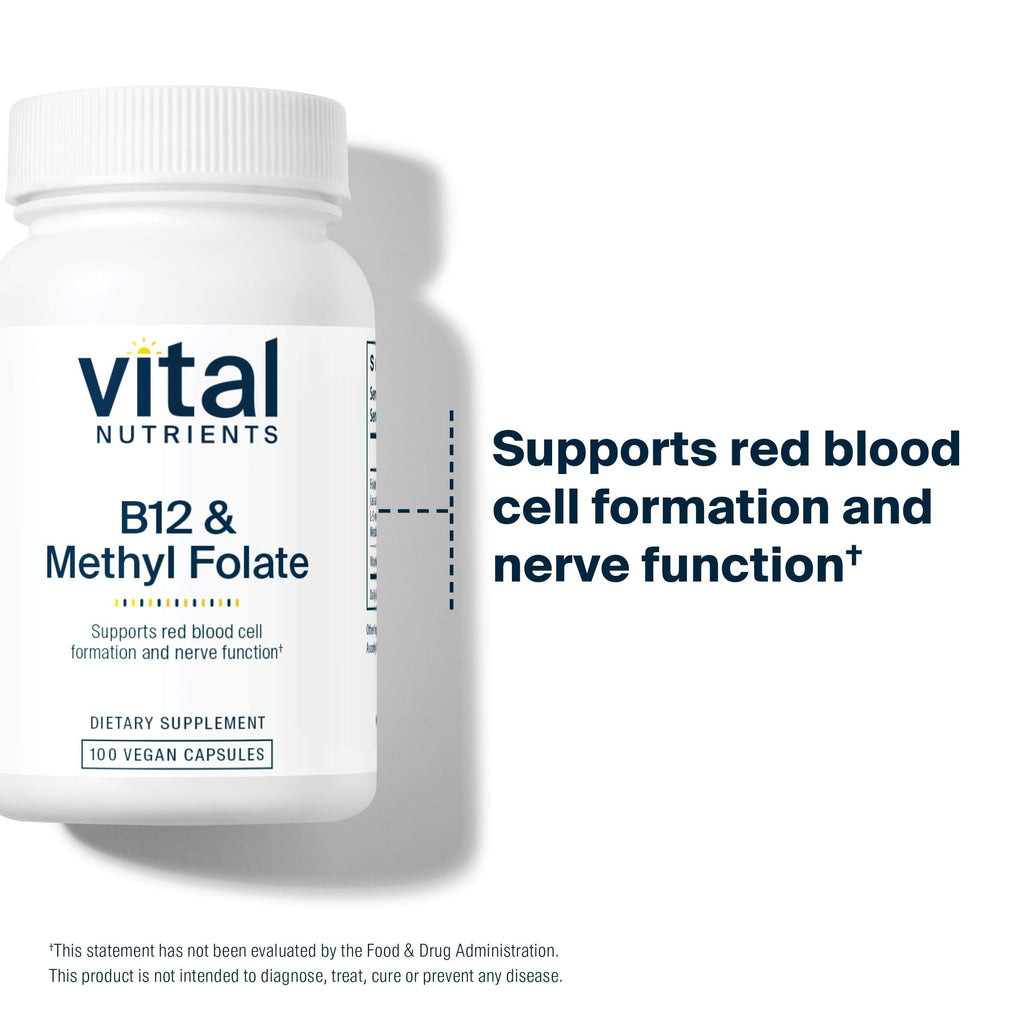 Vital Nutrients Vitamin B12 & Methyl Folate - 100 Capsules - image 3