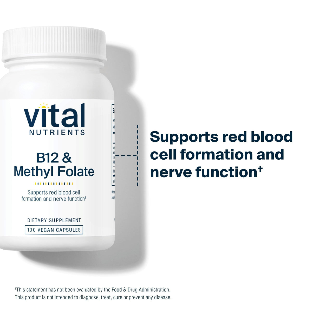 Vital Nutrients Vitamin B12 & Methyl Folate - 100 Capsules - image 3