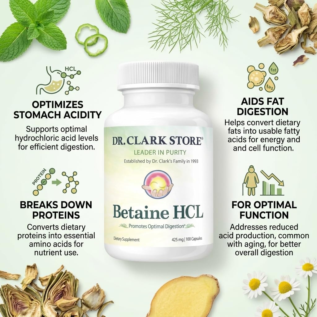 Dr Clark Betaine HCL Supplement with Pepsin 800mg - 100 Capsules - image 3