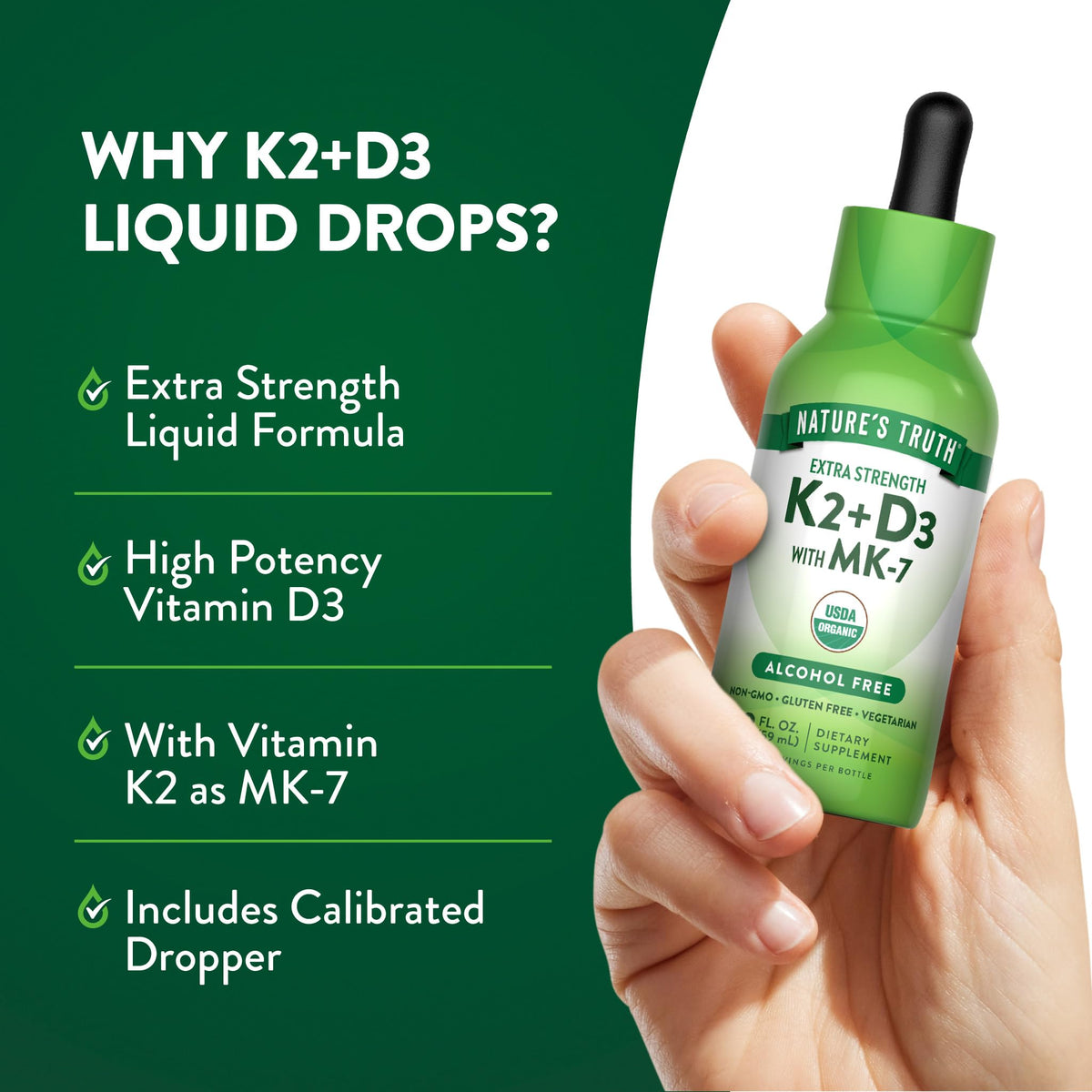 Nature's Truth Vitamin D3 K2 Liquid Drops with MK-7 - 2 Fl Oz - image 3