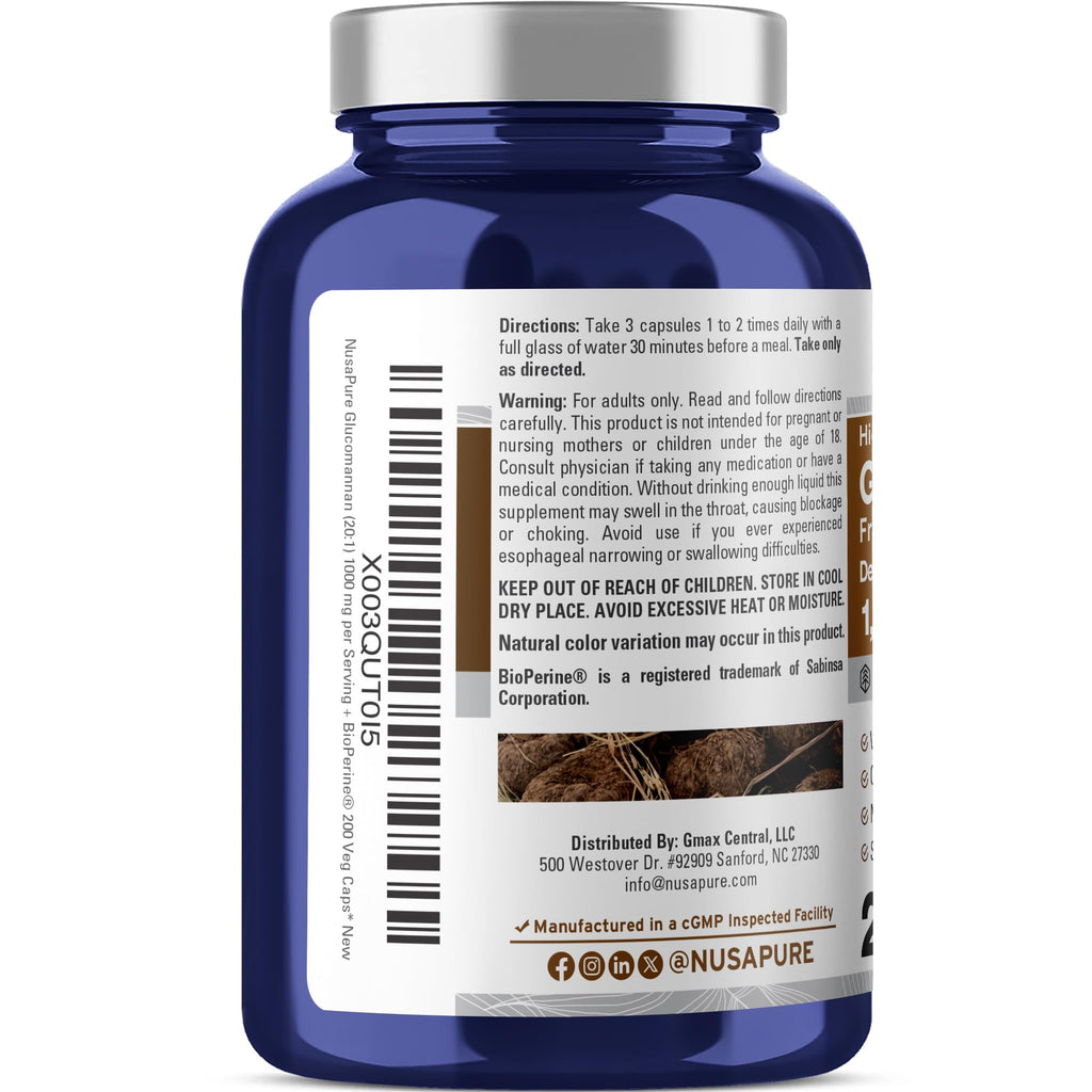 NusaPure Glucomannan Konjac Root 1000mg - 200 Vegetarian Capsules - image 3