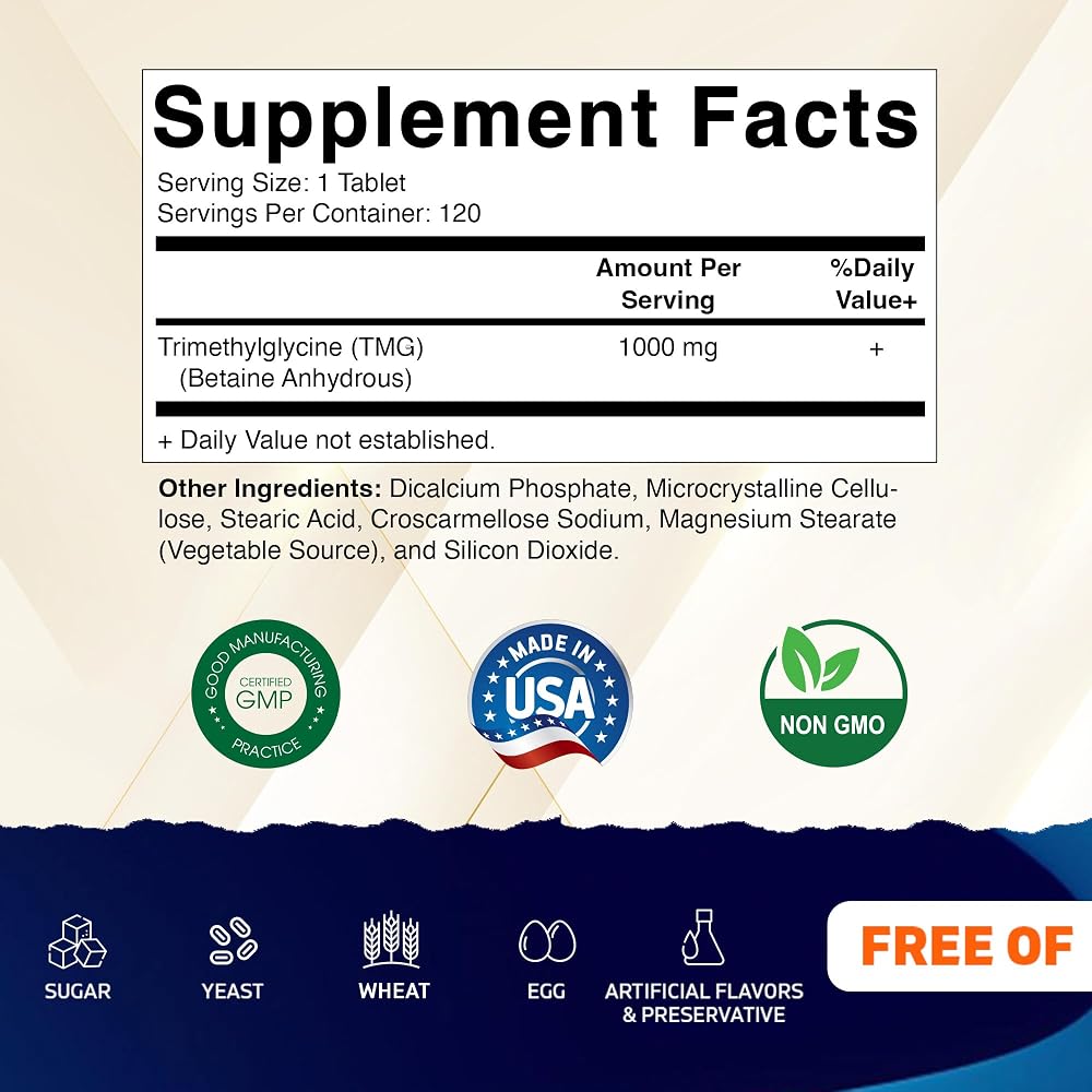 Vitamatic TMG Supplements 1000mg - Trimethylglycine - Betaine