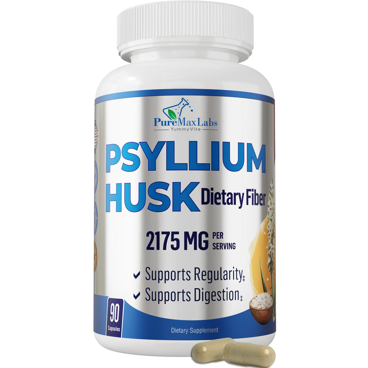 YUMMYVITE Psyllium Husk Dietary Fiber Supplement 2175mg - 90 Capsules
